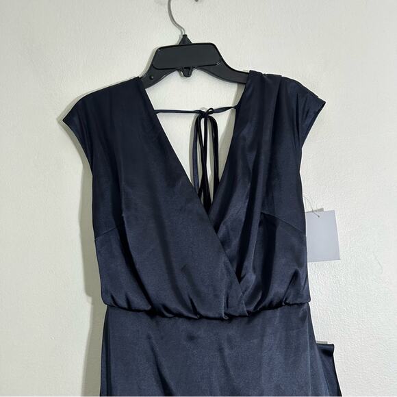 NWT Dessy Collection Cap Sleeve Blouson Faux Wrap Maxi Dress Midnight Navy Blue - Picture 7 of 10